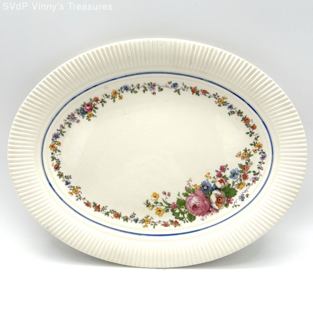 Salem China Co Victory Oval Platter Floral Rose Cream Vintage 11 Inch